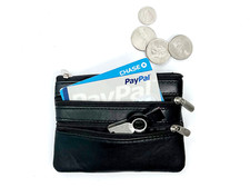 Black Genuine Leather Men's Coin Purse Change Card Holder Front Pocket Keychain
