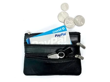 Black Genuine Leather Men's Coin Purse Change Card Holder Front Pocket Keychain