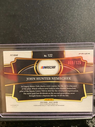 John Hunter Nemechek 2024 Select Maroon Prizm #9/125 Pit Road #122 - Foto 2 di 2