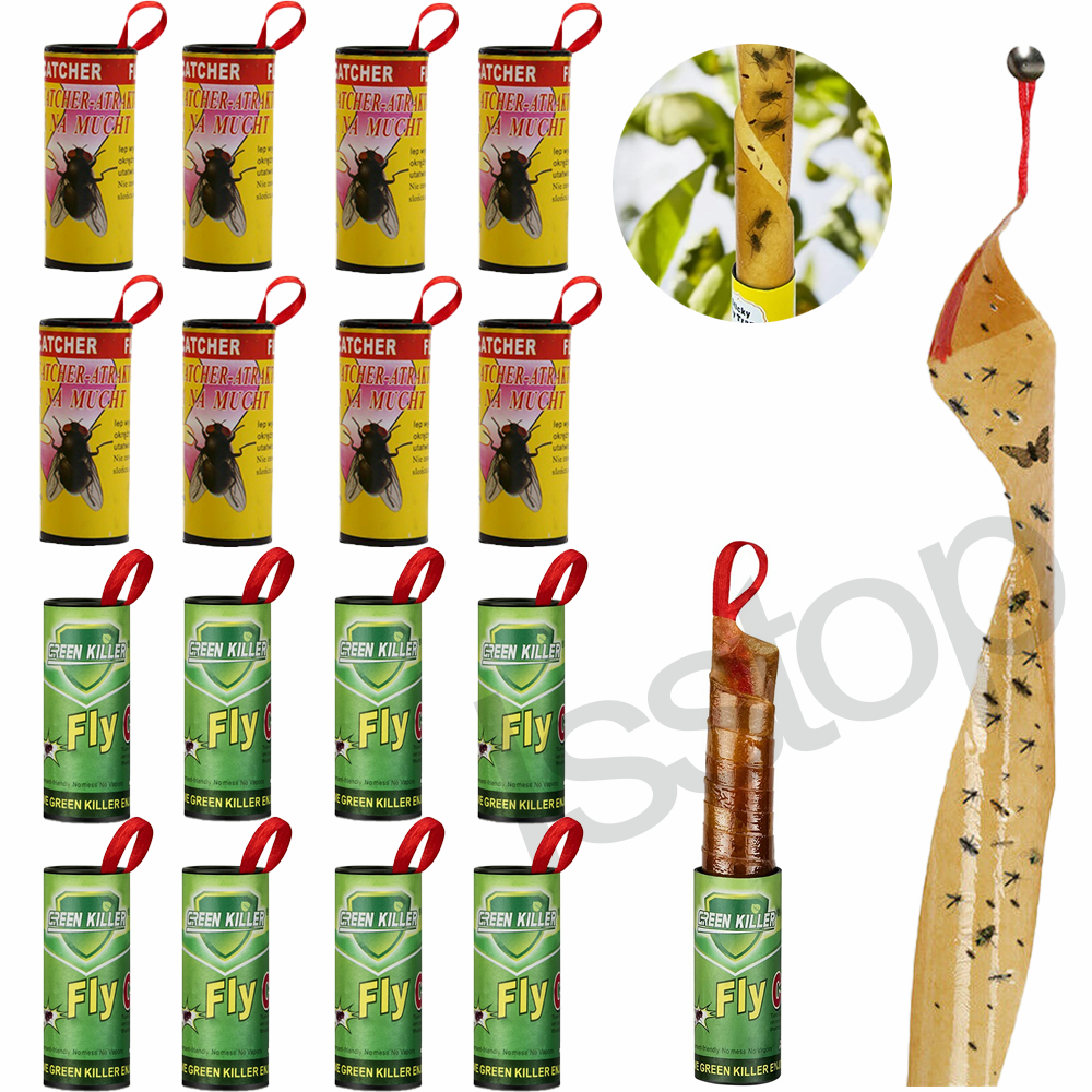 16Roll Sticky Fly Strips Paper Insect Bug Catcher Fly Killer Tape Indoor&Outdoor eBay
