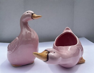 Vintage Inarco Kitschy Pink Duck Goose Pair Cottage Core Grandma Core Planters