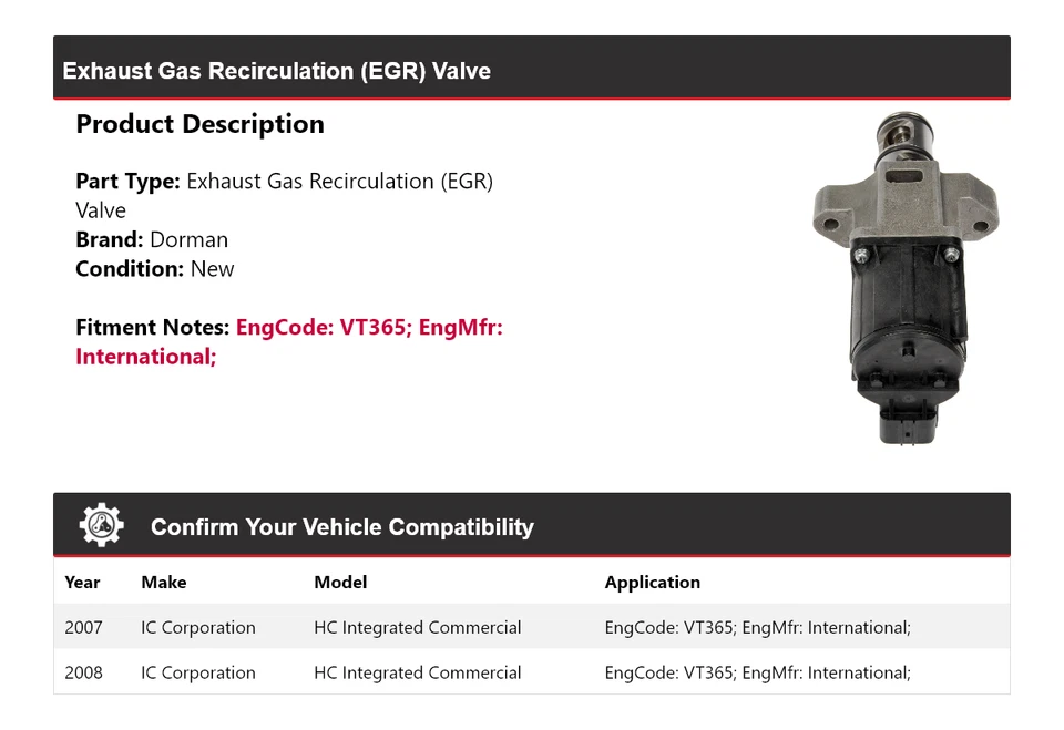 Válvula Dorman EGR comercial integrada para 2007-2008 IC Corporation HC - Imagem 2 de 4