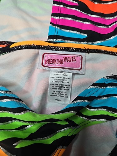Breaking Waves Girls Size 7 Tankini Peace Sign Lion Neon Print New Without Tags - Picture 7 of 8