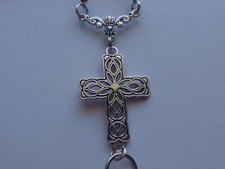 RELIGIOUS CROSS WHITE CRYSTAL LOBSTER CLASPS BEADED LANYARD ID BADGE HOLDER