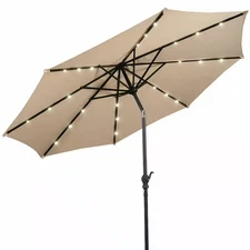 10 Ft. Steel Market Tilt Solar Patio Umbrella LED with Crank in Beige