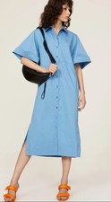 Tibi Women's Blue Rolled Sleeve Poplin Cotton Midi Shirtdress Size S Flaws