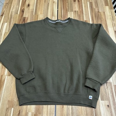 Vintage Russell Sweatshirt Mens L Olive Green Crewneck Fleece Blank Comfort 90s