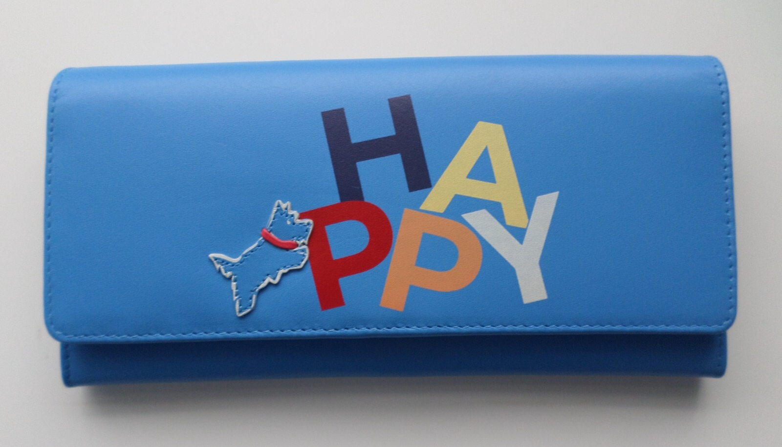 RADLEY DOG HAPPY & SMILE - BLUE LEATHER MATINEE FLAPOVER PURSE WALLET - RRP £99
