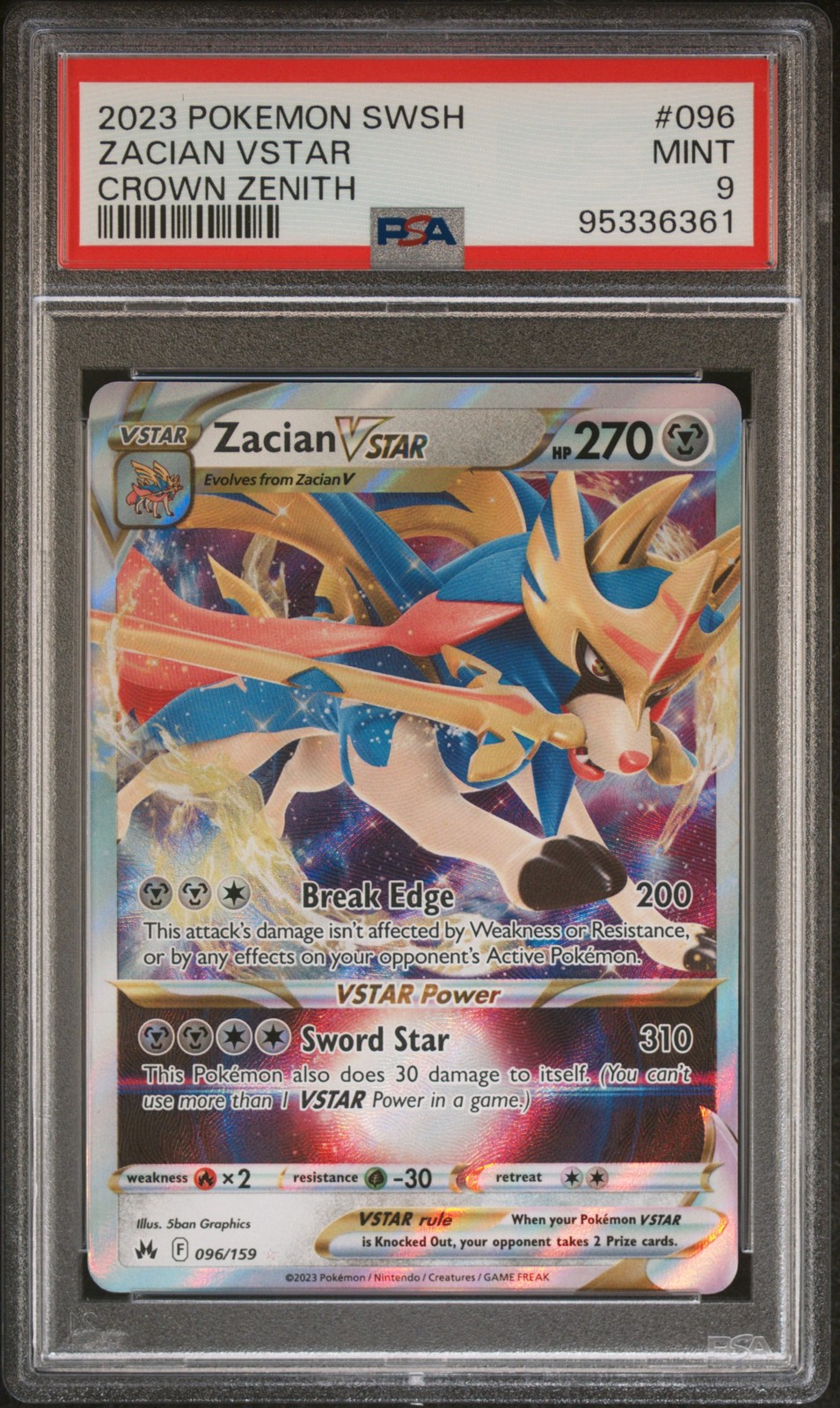 2023 POKEMON SWORD & SHIELD CROWN ZENITH #096 ZACIAN VSTAR PSA 9