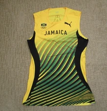 Jamaica Jersey Women XL Yellow Green Track Running Shirt Olympic Sleeveless