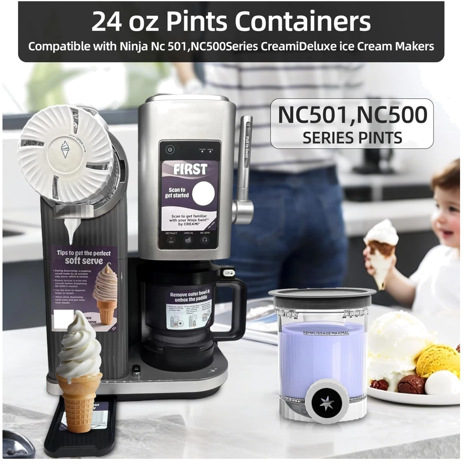 Creami Swirl Pints & Lids for NC700 Makers, 4 Pack