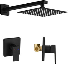 Matte Black Shower Faucet Set, Single Function Shower Trim Kit with Rough-In Val