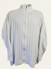 Vintage Burberry London White Ribbed Knit Zip-Up Cardigan Size 9/L-XL