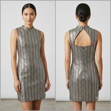 GUESS Women's Size 12 Sequin Shift Dress Black Silver Gold Open Back Cocktail