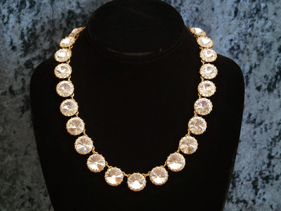 J CREW ~ Vintage Gold Tone Venus Flytrap Necklace ~ Rivoli Cut Crystals ~ 21''
