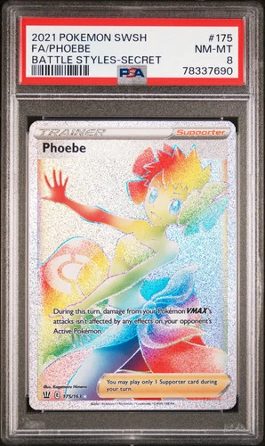 2021 POKEMON SWORD & SHIELD BATTLE STYLES 175 FULL ART/PHOEBE SECRET - PSA 8 NM