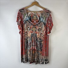 Live and Let Live Womens Tunic Top Plus Size 2X Red Boho Studded Scoop Neck