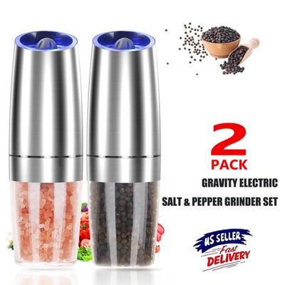 2x Larger Gravity Electric Pepper and Salt Grinder Set Adjustable Coarseness LED