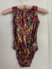 GK Elite Sportswear Girls Sz L Gymnastics Leotard Multi-Color Gumball Craze Foil