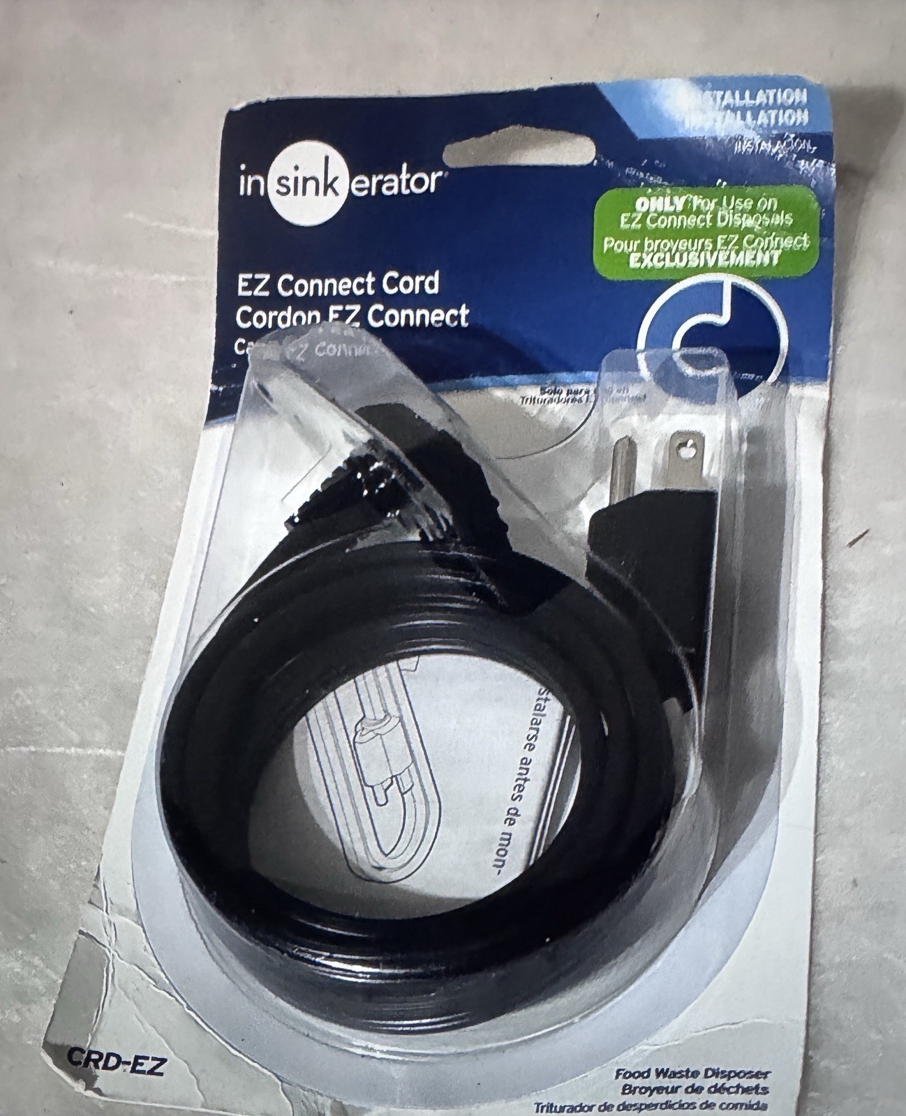 InSinkErator CRD-EZ Connect Power Cord 3 Ft For use on EZ Connect Disposals NEW