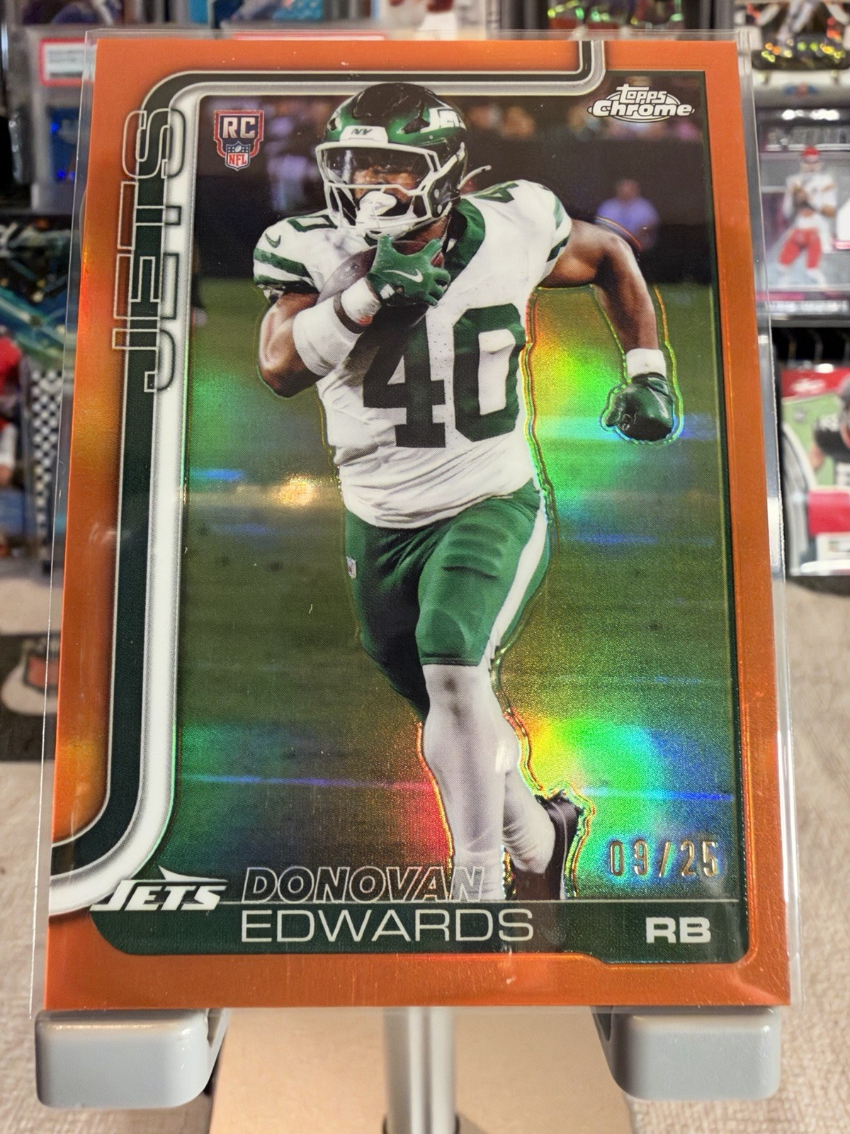 Donovan Edwards /25 🍊 true orange 2025 Topps Chrome New York Jets #392