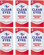 Clear Eyes, Redness Relief Eye Drops, 0.5 Fl Oz Pack of 6 EXP 8/2027 