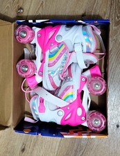Nattork Model 211 Girls Adjustable Roller Skates LED Light-Up Wheels Pink/White