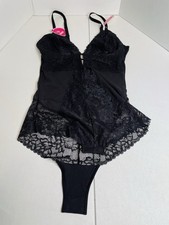 Maidenform Black Lace Bodysuit L NWT Large Sheer One Piece Teddy Lingerie