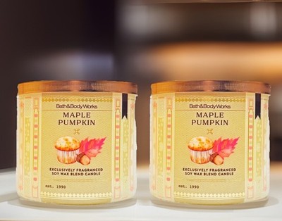 Lot Of 2 Bath & Body Works MAPLE PUMPKIN 3-Wick Scented Candle 14.5 oz Rare Labl