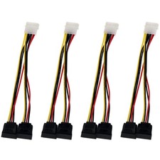 4Pin Molex to 15Pin Dual SATA Power Splitter Cable 20cm 18AWG 4Pack