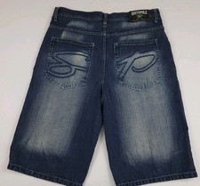 Vintage Y2k Southpole Baggy Faded Denim Jean Shorts Rare SP Pocket Logo USA 40