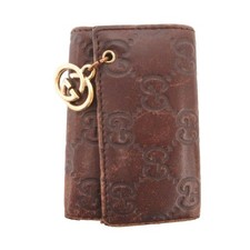 Gucci 6 Hook Key Case GG Logo Charm Shima Leather Brown Men's
