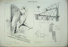 Old Antique Print Italy Architecture Orvieto Cathedral Bronze Eagle C1875 19th