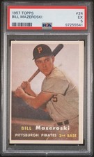 PSA 5 1957 Topps #24 BILL MAZEROSKI Rookie RC HOF Pirates Vintage Baseball Card. rookie card picture