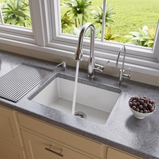 23" White Fireclay Undermount Kitchen Sink