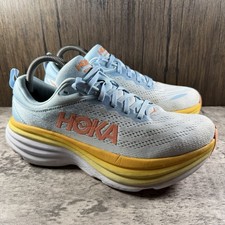 Hoka One One Bondi 8 Womens 9 B Blue Yellow Athletic Running Shoes Sneakers