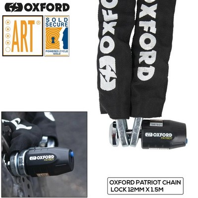 Oxford Patriot Motorrad Kette & Vorhängeschloss Motorrad Sicherheit schwarz 14mm x 1,5M