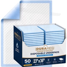 DURAMEG 23x36 Disposable Underpads 50 Pack XL Bed Pads Incontinence Chux Pads Pr