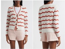 VERONICA BEARD Ansonia Stripe Open Stitch Cardigan Off White Pink Shell Persimmo