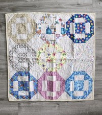 Vintage Hand Embroidered Baby Child Themed Gender Neutral Quilt 31"x31" Square