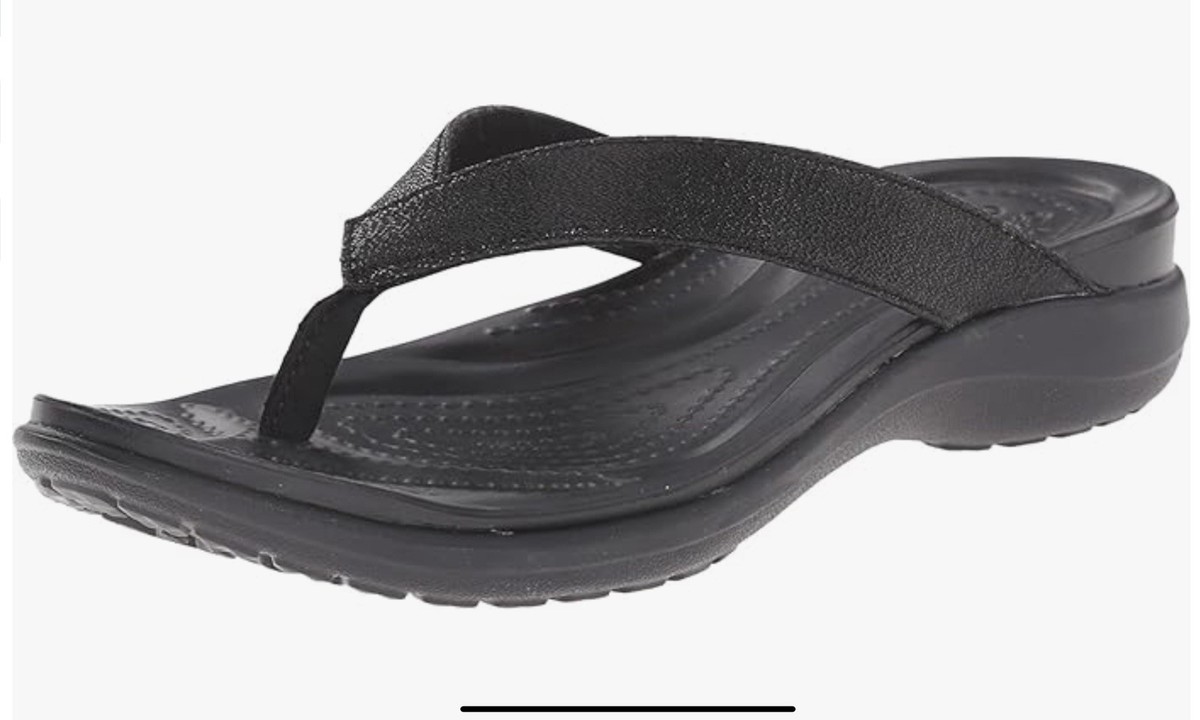 Crocs Capri Women’s Black Shimmer Thong Flip Flops Sandals 11