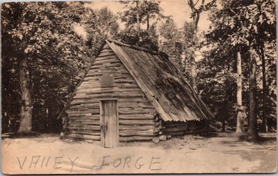 Valley Forge Site of Hut Postcard PA Albertype Co Unposted Sepia Log Cabin