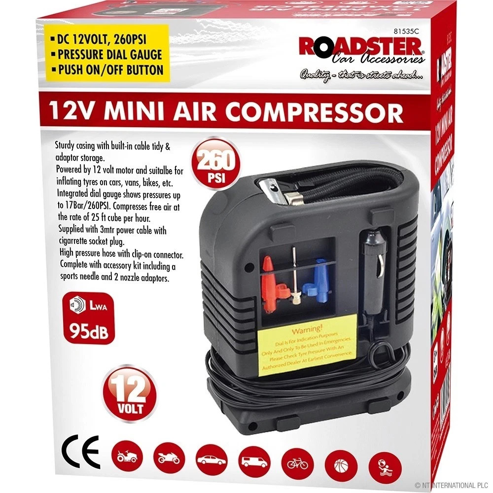 Mini Gonfiatore Pneumatici Auto 12V Compressore Aria Portatile Pompa Elettrica 260PSI - K81535 - Immagine 1