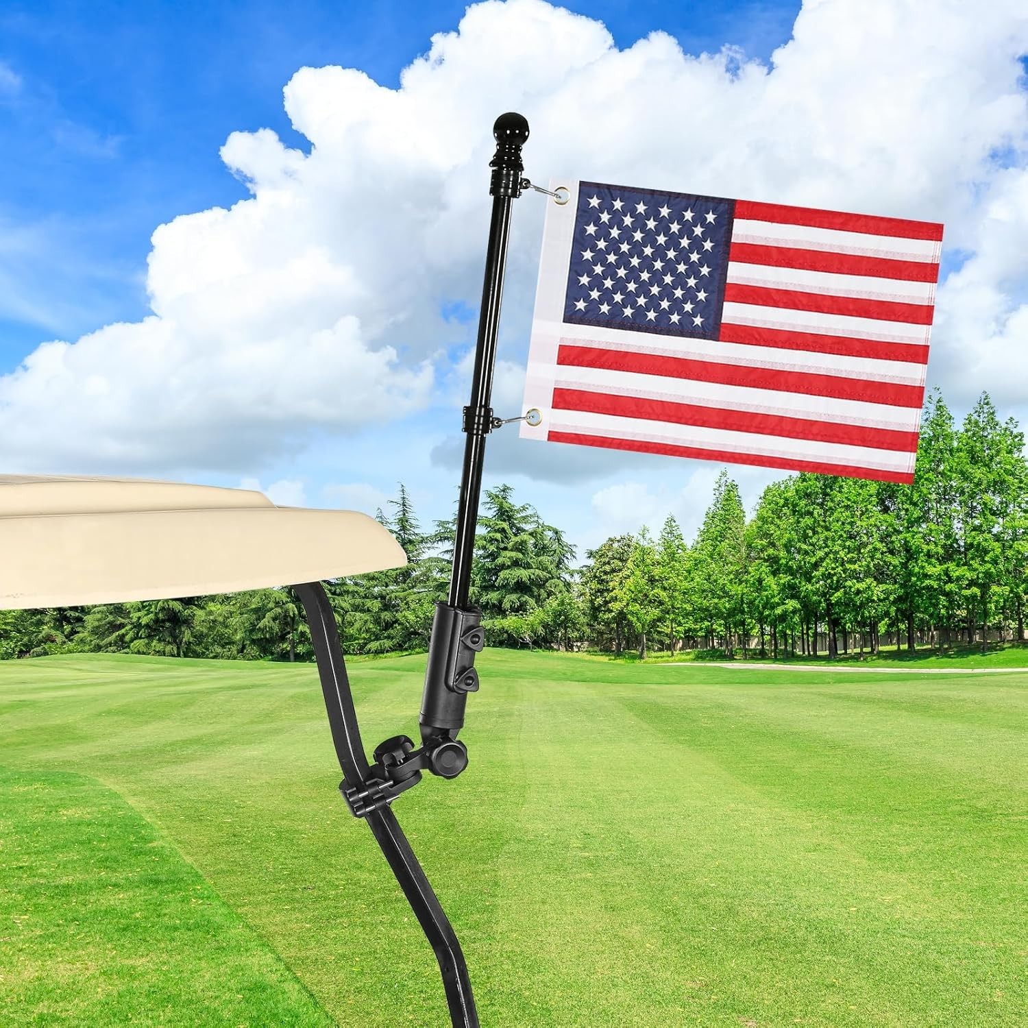 Golf Cart Flag Holder with USA Flag Pole Kit Set for Club Ca