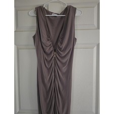 CALVIN KLEIN Size 4 Taupe Ruched Zip Front Dress Midi Glam Sexy