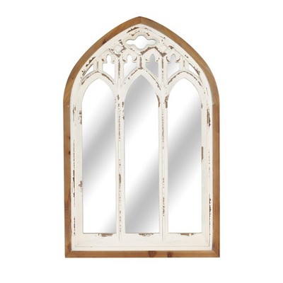 Arch Window Wall Mirror - Farmhouse Cathedral Wall Decor with Wooden Frame fo...