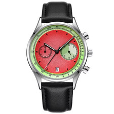 ✅ Watermelon Automatik Chronograph (nur Dekoration) Retro Leder Edelstahl …