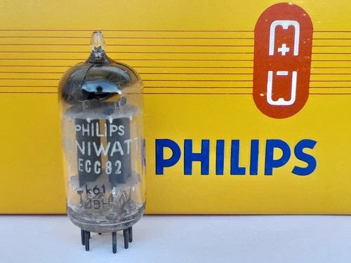 ECC82 / 12AU7  tube PHILIPS Miniwatt  - K61 - 30° D foil getter - ECC 82 -  1955