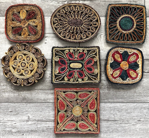 Vintage Lot 7 Woven Wicker Rattan Trivets Hot Pads Mixed Shapes & Colors Boho