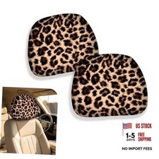2 Pcs Cheetah Print Car Seat Headrest Covers Breathable Comfortable Fully 2 Pcs Cheetah Print Car Seat Headrest Covers Breathable Comfortable Fully